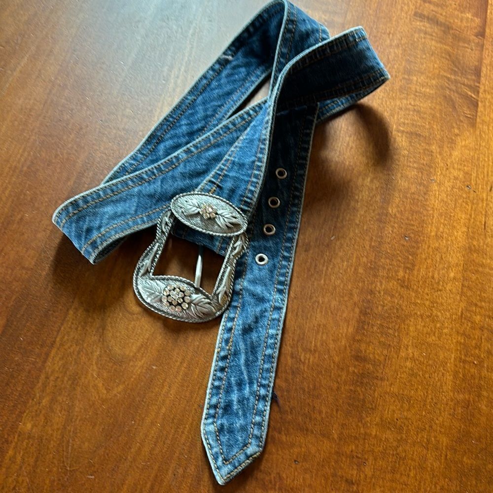 Denim & Rhinestone Buckle Belt - M